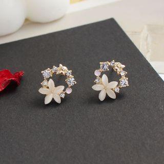 Flower Cat Eye Stone Rhinestone Hoop Earring