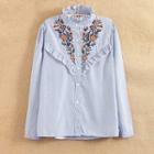 Frill Trim Embroidered Shirt