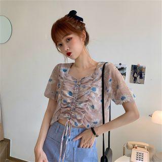 Bling Bling Chiffon Puff-sleeved Top As Shown In Figure - One Size