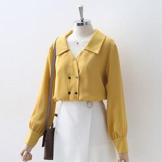 Long-sleeve Double-breasted Plain Shirt