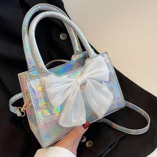 Holographic Faux Leather Bow Crossbody Bag