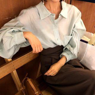Puff-sleeve Pocket-detail Shirt
