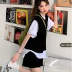 Elbow-sleeve Plain T-shirt / Vest / Shorts / Set