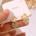 Rhinestone Double Love Heart Stud Earring As Shown In Figure - One Size