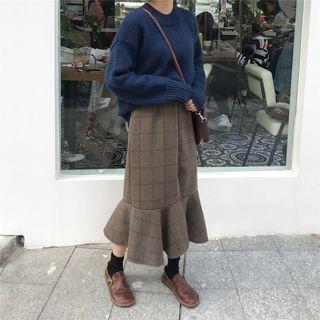 Frill-trim Plaid Maxi Skirt