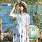 Set: Short-sleeve Chiffon Shirt + Sleeveless Floral Midi Dress