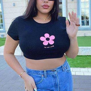 Short Sleeve Floral Printed Cropped T-shirt