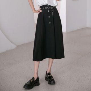 Set: Plain A-line Midi Dress + Heart Waist Chain