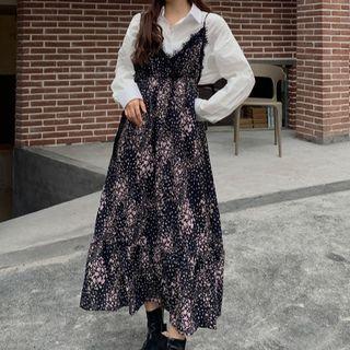 Printed Midi Pinafore Dress Black - One Size