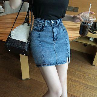 Slited Denim Pencil Skirt