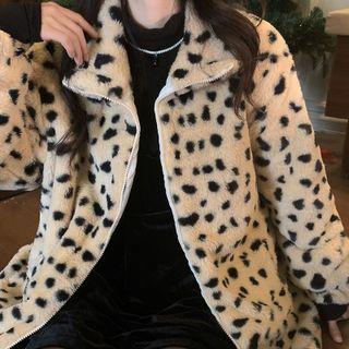 Leopard Print Fleece Zip-up Jacket / Velvet Dress / Top