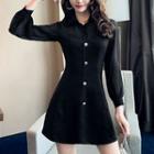 Set: Single-breasted Long-sleeve A-line Shirtdress + Shorts
