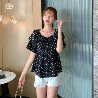 Agaric Laces Wave Point Chiffon Short-sleeved Top