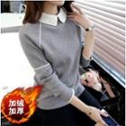 Long-sleeve Contrast Trim Collared Top