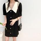 Two Tone Button-up Mini Skirt Black - One Size