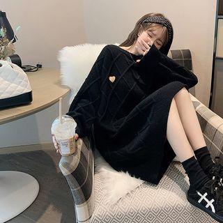 Long-sleeve Heart Embroidered Cable-knit Dress