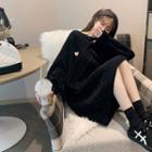 Long-sleeve Heart Embroidered Cable-knit Dress