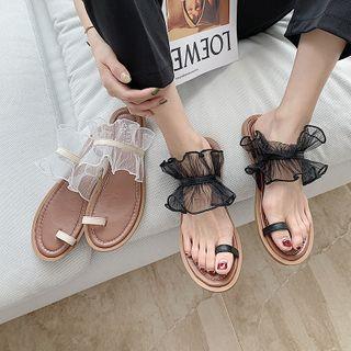 Ruffle Toe-ring Slide Sandals
