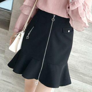 Zip Detail Ruffle Hem Mini A-line Skirt