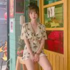 Set: Floral Chiffon Bolero + Ruffle-hem Mini Skort