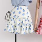 Ruffled-hem Apple-print A-line Skirt