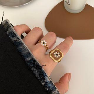 Set Of 2: Flower Faux Pearl Alloy Ring