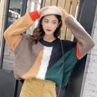 Color Block Cable-knit Sweater As Shown In Figure - One Size