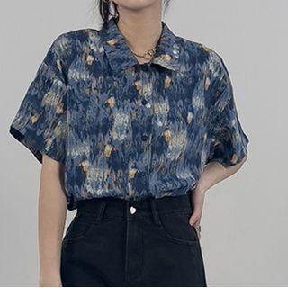 Elbow-sleeve Chiffon Hawaiian Shirt