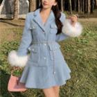 Furry Trim A-line Mini Blazer Dress