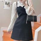 Long-sleeve Ruffle Top / Strappy A-line Mini Dress