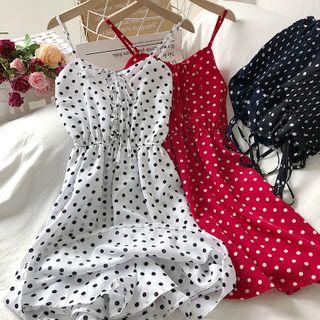 Lace-up Front Dotted Chiffon Dress