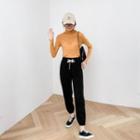 High-waist Plain Straight-cut Pants Black - One Size
