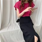 Short-sleeve Plain Top / Maxi A-line Skirt