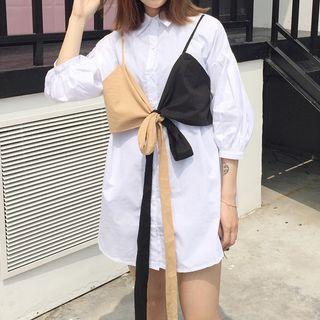3/4-sleeve Mock Two Piece Shirt Dress