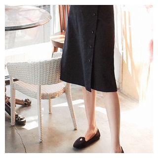 Button-trim A-line Midi Skirt