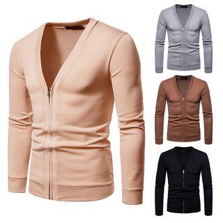 V-neck Zip-up Knit Jacket