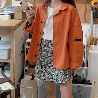 Cargo Shirt Jacket / Leopard-print Mini A-line Skirt / Short-sleeve T-shirt