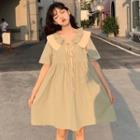 Elbow-sleeve Layered Collar A-line Dress