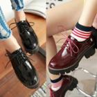 Chunky Heel Faux Patent Leather Lace Up Shoes