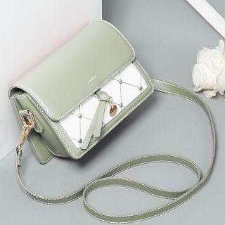 Faux Leather Argyle Print Panel Crossbody Bag