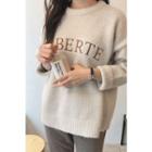 Wool Blend Lettered Sweater Beige - One Size
