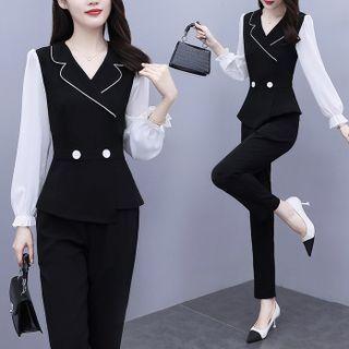 Set: Mock Two-piece Blouse + Dress Pants