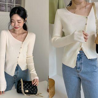 Asymmetric Rib-knit Cardigan