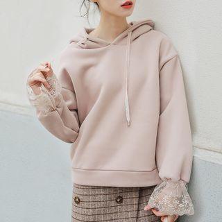 Lace Panel Hoodie Mauve - One Size