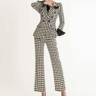 Set: Houndstooth Button Blazer + Houndstooth Dress Pants