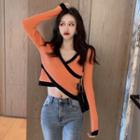 Contrast Trim Wrap Cropped Sweater