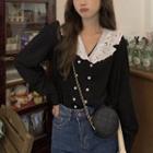 Embroidered Collar Double-breasted Blouse