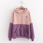 Color Block Embroidered Hoodie Pink & Purple - One Size