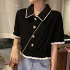 Short-sleeve Frill Trim Shirt Black - One Size