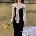 Long-sleeve Blouse / Midi Sheath Pinafore Dress